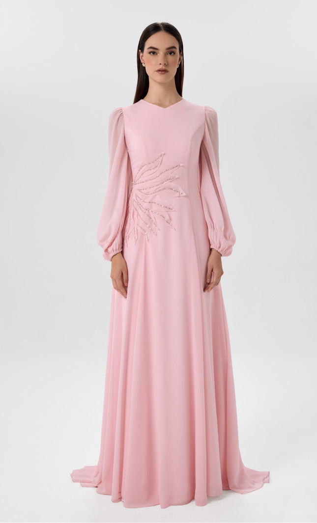 Soft Bloom Blush Pink Beaded Gown Front View