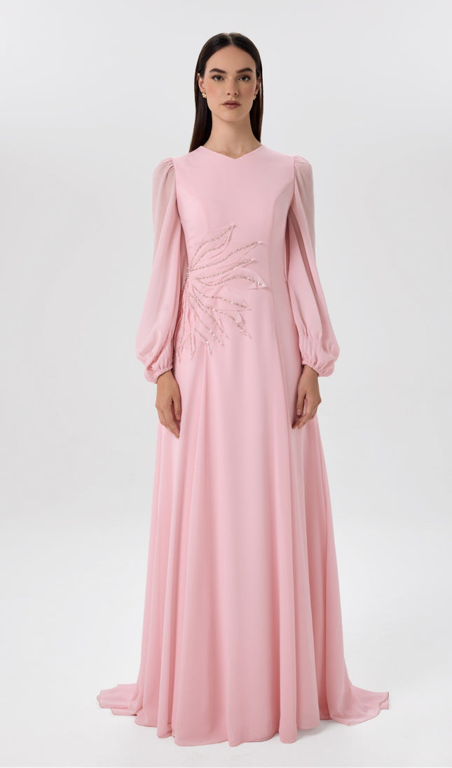 Soft Bloom Blush Pink Beaded Gown Front View