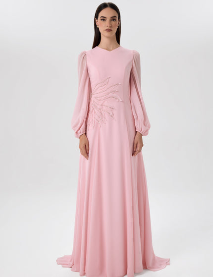 Soft Bloom Blush Pink Beaded Gown Front View