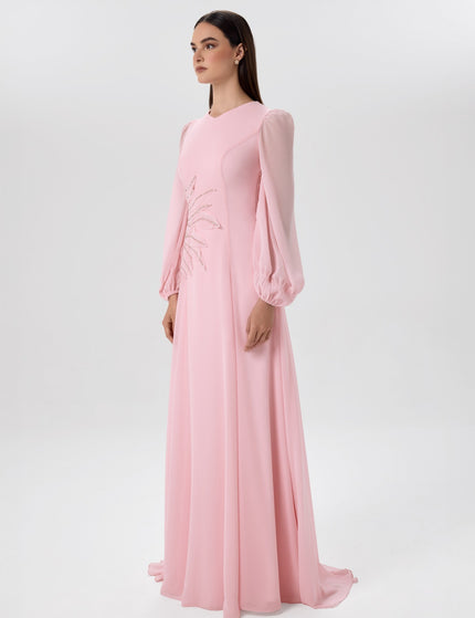 Soft Bloom Blush Pink Beaded Gown Right Side View