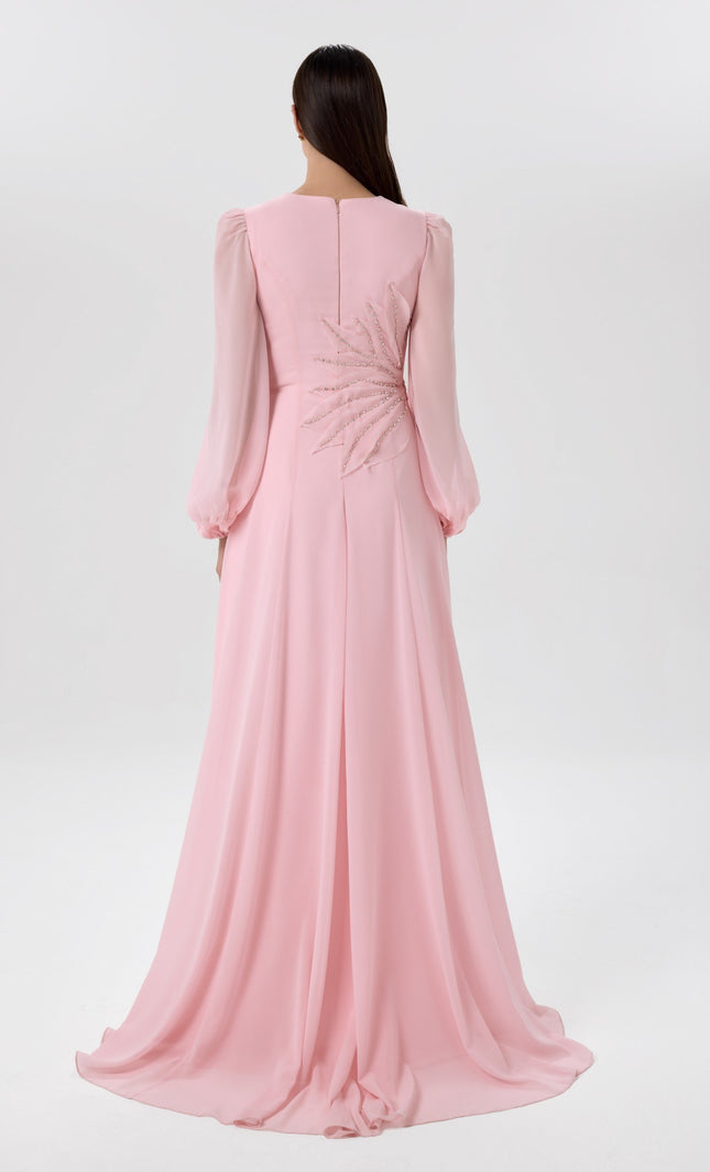 Soft Bloom Blush Pink Beaded Gown Back View