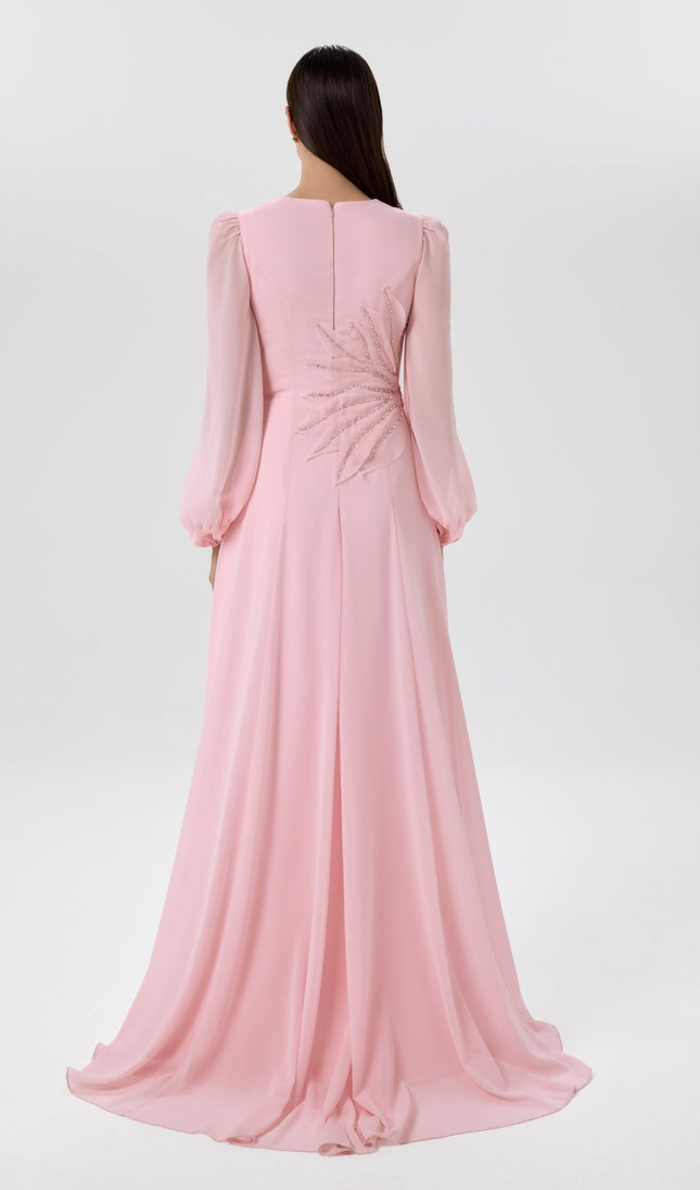 Soft Bloom Blush Pink Beaded Gown Back View