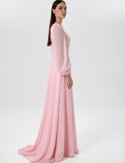 Soft Bloom Blush Pink Beaded Gown Left Side View