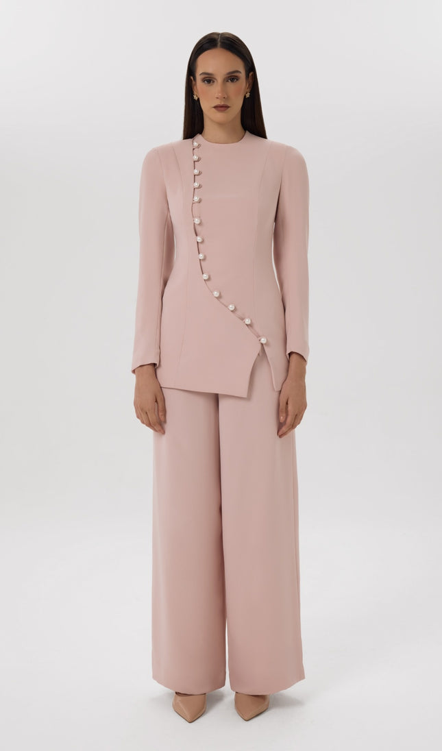 Pearl Curve Co-Ord Set Blush Wide-Leg Set Front View