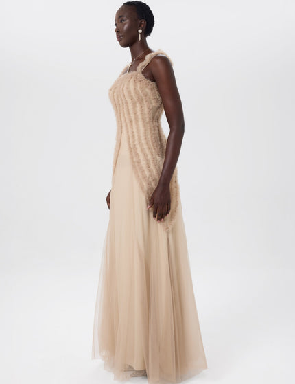 Tulle Fall Beige Structured Lace Gown Left Side View