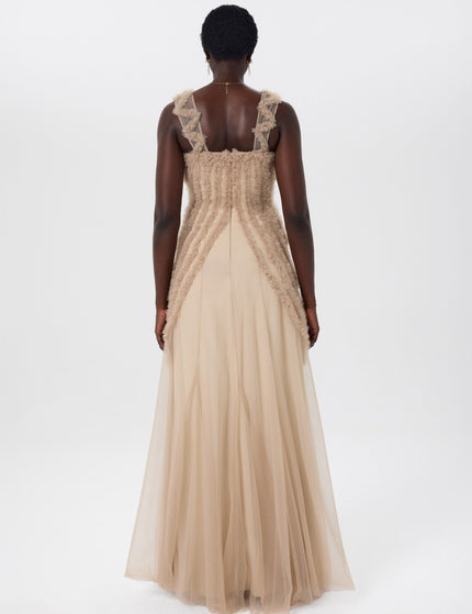 Tulle Fall Beige Structured Lace Gown Back View