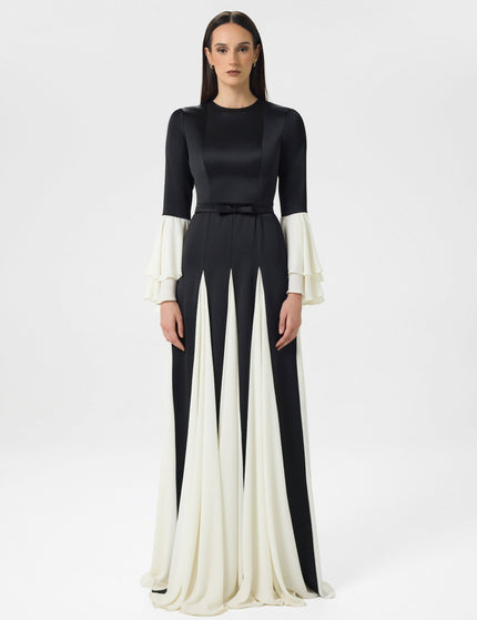 Marble Black & Ivory Chiffon Panel Gown Front View