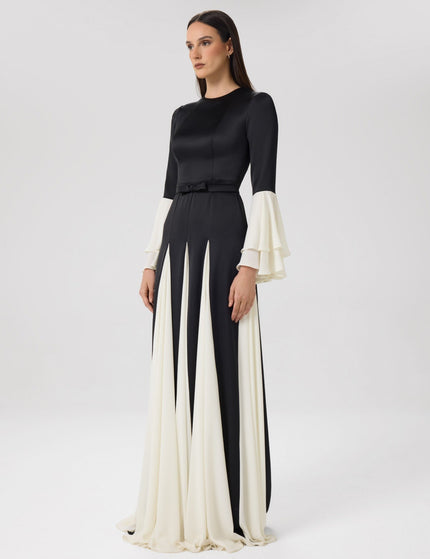 Marble Black & Ivory Chiffon Panel Gown Left Side View