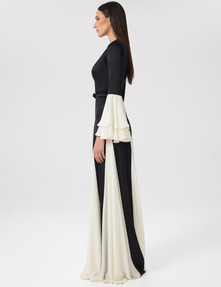 Marble Black & Ivory Chiffon Panel Gown Close-Up Detail