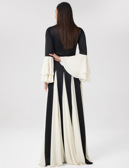 Marble Black & Ivory Chiffon Panel Gown Back View