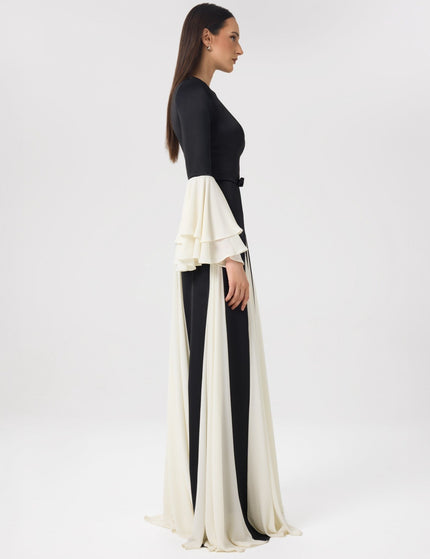 Marble Black & Ivory Chiffon Panel Gown Right Side View