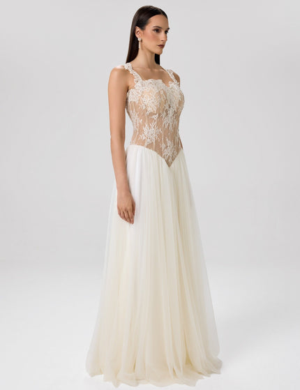 Soft Vow Ivory Lace Bridal Gown Fabric Detail