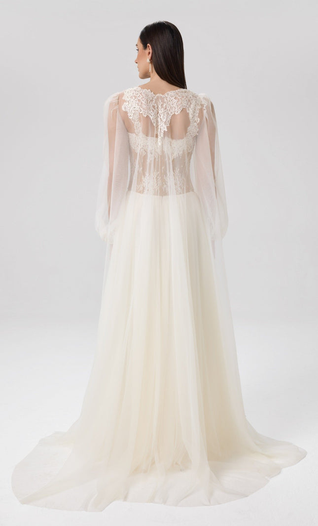 Soft Vow Ivory Lace Bridal Gown Back View