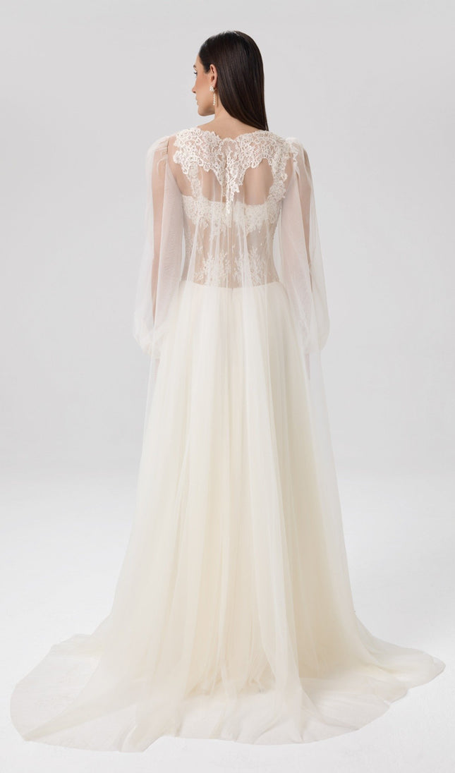 Soft Vow Ivory Lace Bridal Gown Back View