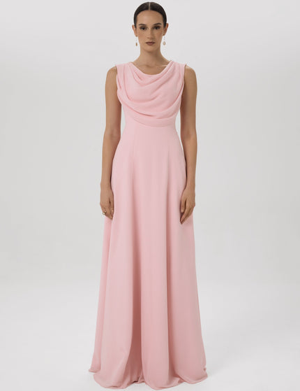 Grecian Drape Soft Pink Floor-Length Gown Front View