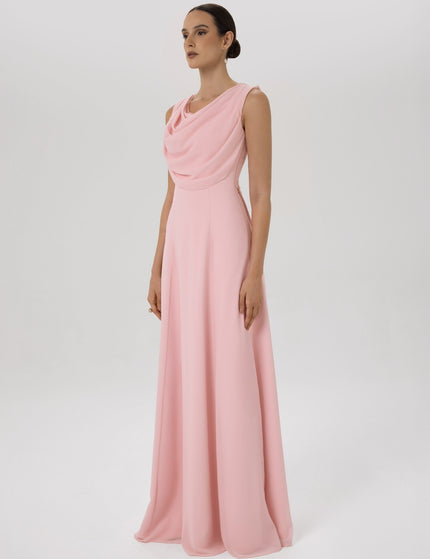 Grecian Drape Soft Pink Floor-Length Gown Left Side View