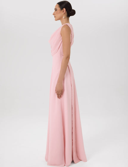 Grecian Drape Soft Pink Floor-Length Gown Close-Up Detail