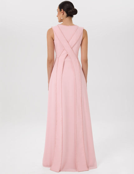 Grecian Drape Soft Pink Floor-Length Gown Back View