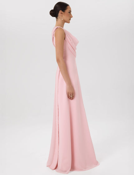 Grecian Drape Soft Pink Floor-Length Gown Right Side View