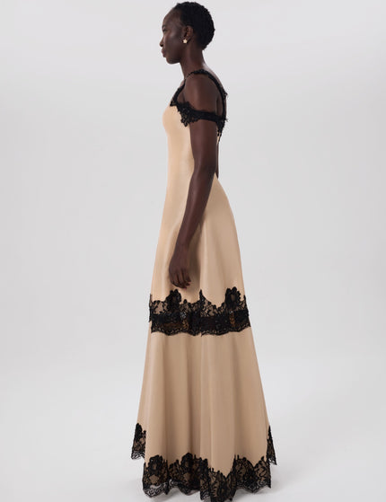 Poise Dress Beige Structured Lace Gown Right Side View