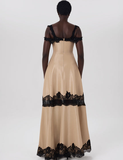 Poise Dress Beige Structured Lace Gown Back View