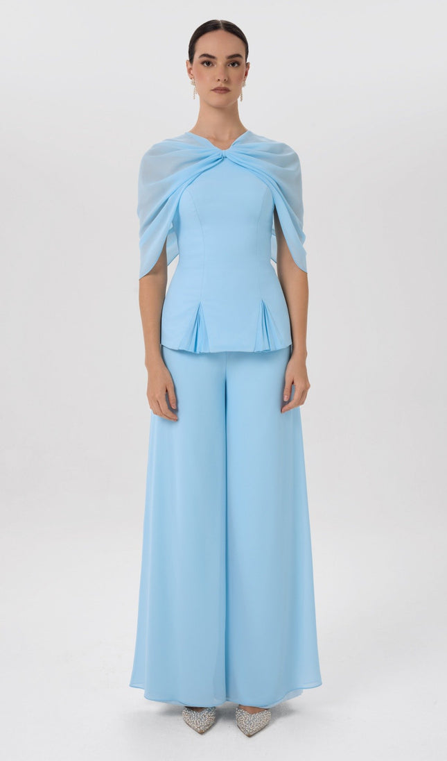 Papillon Co-Ord Set Pastel Blue Ensemble Front View