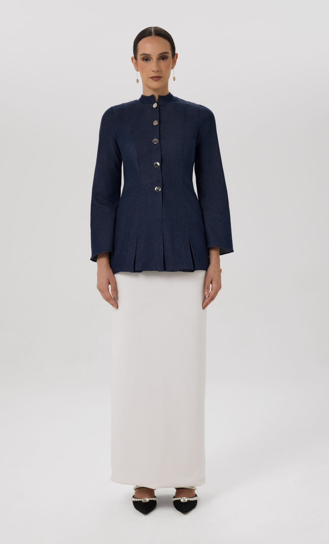 Bloom Denim Ivory Denim Jacket & Skirt Set Front View