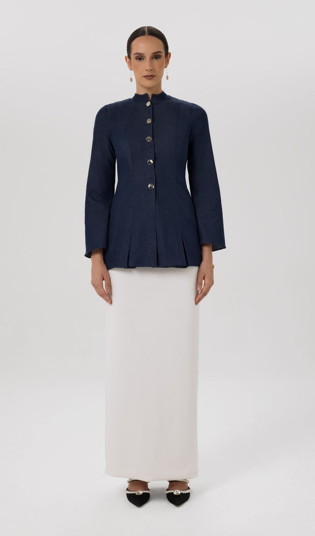 Bloom Denim Ivory Denim Jacket & Skirt Set Front View